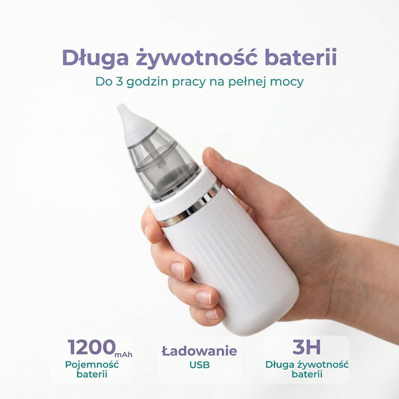 Elektryczny aspirator do nosa dla niemowląt — delikatne czyszczenie