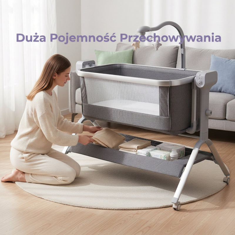 Łóżeczko dostawne dla niemowląt z bujakiem elektrycznym 3-w-1
