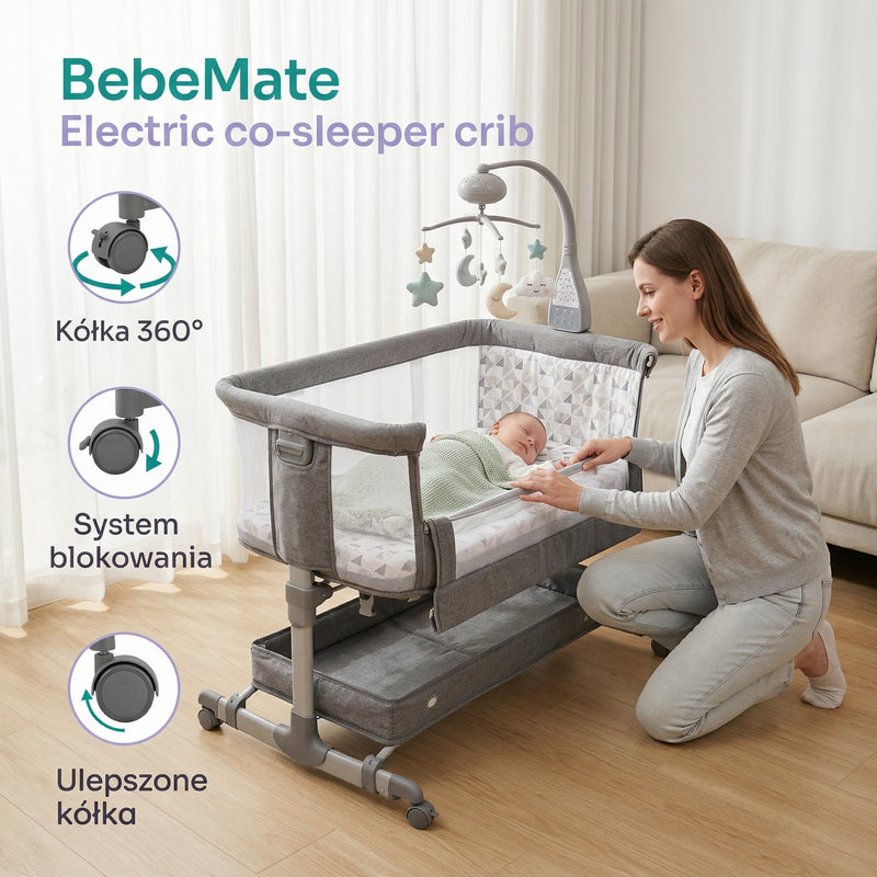 Łóżeczko dostawne dla niemowląt z bujakiem elektrycznym 3-w-1