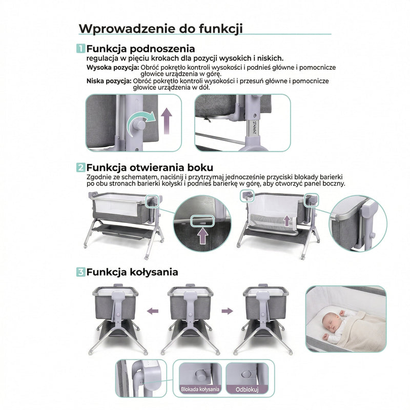 Łóżeczko dostawne dla niemowląt z bujakiem elektrycznym 3-w-1
