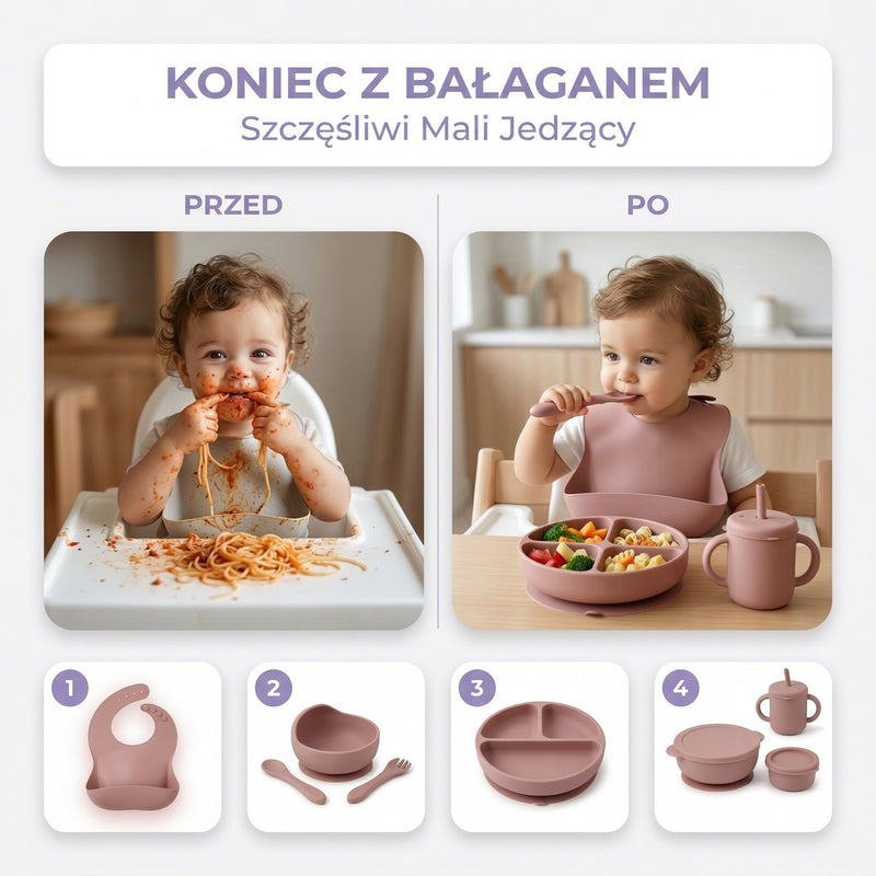 Silikonowy zestaw do karmienia niemowląt 8 elementów – bez BPA